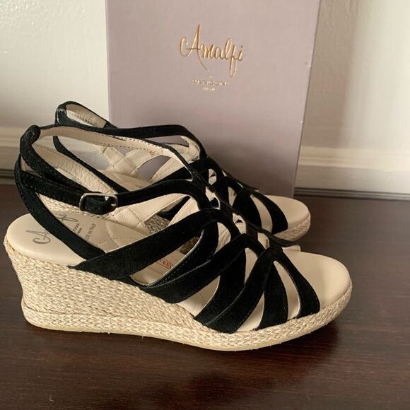 Amalfi by Rangoni Luca  soft suede leather espadrille wedge sandal size 6 - Picture 3 of 10